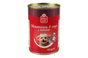 Корм консервований повнораціонний для дорослих собак Шматочки в соусі з індичкою Fine Life з/б 415г