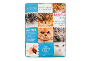 Корм д/котів Щаслива сімейка Рагу в соусі з куркою печінкою та овочами500г пауч Леопольд