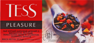 Чай Pleasure чорний з шипшиною яблуком пелюстками квітів та ароматомтропічних фруктів 25*1,5г Tess