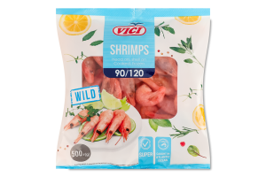 Креветки нерозібрані глазуровані в панцирі 90/120 Північні Vici в/м м/у 500г