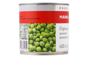 Горошек зеленый консервированный стерилизованный Marka Promo в/с ж/б 420г