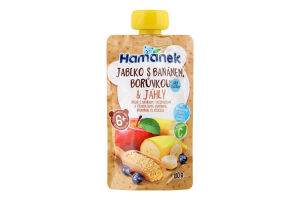 Пюре для дітей від 6міс гомогенізоване з яблук, бананів, чорниць і пшоном з вітаміном С Hamanek д/п 100г