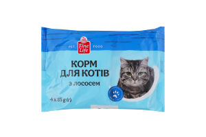 Корм консервированный полнорационный для взрослых котов с лососем Fine Life м/у 4х85г