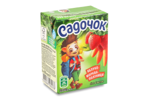 Сік з м'якоттю пастеризований Яблуко-морква-полуниця Садочок т/п 200мл