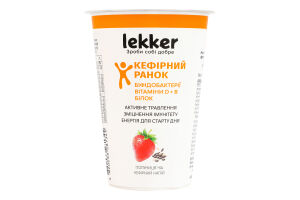 Напій кефірний 1.5% з фруктовим наповнювачем пастеризованим Полуниця-чіа Кефірний ранок Lekker ст 180г