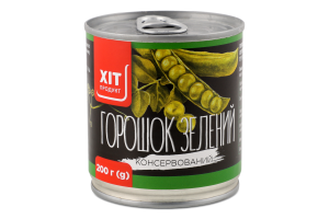 Горошок зелений консервований 200г ж/б з ключем Хіт Продукт