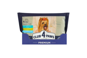 Корм консервований для дорослих собак З ягням + З кроликом + З лососем Premium Club 4 Paws м/у 4x0.085кг