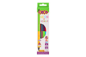 Карандаши двухсторонние 12 цветов №ZB.2465 Neon + Metallic Kids line ZiBi 6шт