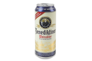 Пиво 0.5л 5.4% світле пшеничне нефільтроване пастеризоване Weissbier Benediktiner з/б