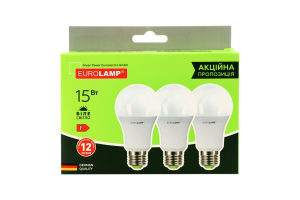 Лампа LED ЕКО A60 15W E27 4000K 3шт Eurolamp