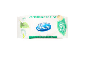Серветки вологі з соком подорожника Antibacterial Smile 100шт