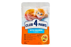 Корм консервированный полнорационный для котят С лососем в соусе Premium Club 4 Paws д/п 80г