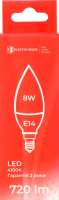 Лампа світлодіодна LED свічка E14 4100K 8W C37 Electro House