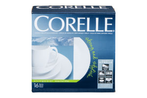 Corelle Livingware Durable Glass Dinnerware Winter Frost White - 16 CT