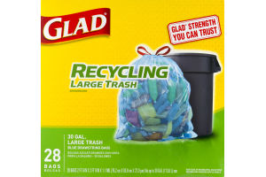 Glad Recycling Drawstring Large Trash Bags, Blue, 30 Gallon, 28 Count