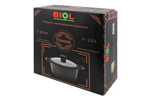 Каструля Classic 2,5л антипригарне покриття індукційне дно з скляною кришкою 20см Biol