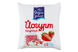 Йогурт 2.5% с наполнителем Клубника Рідна земля м/у 400г