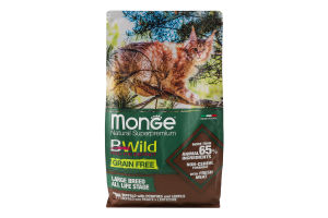 Корм сухий для дорослих котів великих порід з м'ясом буйвола BWild Natural superpremium Monge м/у 1.5кг