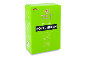 Чай зелений байховий листовий з ароматом лимона Royal green Everyday TET к/у 70г
