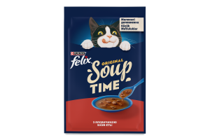 Корм консервований додатковий для дорослих котів з яловичиною Суп Felix д/п 48г