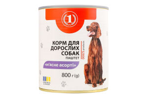 Корм консервированный для взрослых собак Мясное ассорти Паштет ТМ "1" ж/б 800г