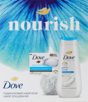 Набір подарунковий Гель для душу 225мл + Крем-мило 90г + Мочалка банна Ніжне злущування Dove 3шт