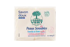 Мило для чутливої шкіри з екстрактом солодкого мигдалю Peaux Sensibles L'arbre Vert 2х100г