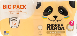Папір туалетний 3-х шаровий Aroma plus Premium Сніжна Панда 16шт