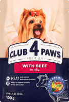Корм д/дорослих собак Premium з яловичиною в желе 100г пауч Club 4 Paws