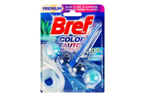 Засіб для чищення унітазу твердий туалетний блок Евкаліпт Color auto active Premium Bref 50г