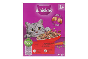 Корм сухой полнорационный для взрослых котов С говядиной Whiskas к/у 300г