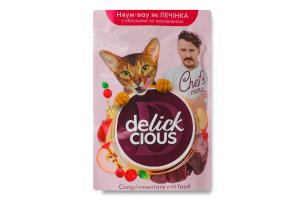 Корм консервированный дополнительный для взрослых котов Печень с яблоками и клюквой Chef`s menu Delickcious д/п 85г