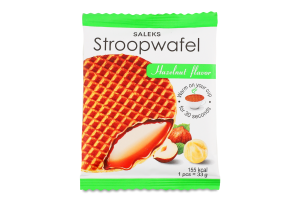 Вафля Stroopwafel з карамельною начинкою та тертим фундуком 33г Saleks