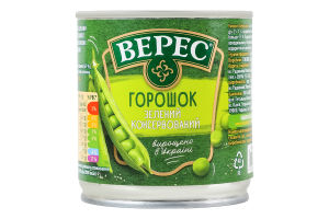 Горошок зелений мозкових сортів консервований стерилізований Верес в/с з/б 200г