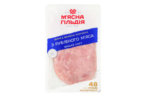 Шинка нарізка з рубленого м’яса М'ясна Гільдія в/к в/с лоток 0.1кг