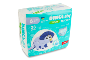 Трусики-підгузники для дітей 16-24кг 6 3D Soft Dinobaby 28шт