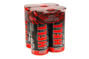 Напиток энергетический безалкогольный газированный кофеиносодержащий со вкусом яблока и тутти-фрутти Hell к/у 4х250мл
