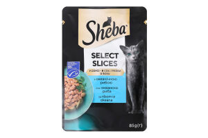 Корм консервований для дорослих котів З океанічною рибою в соусі Select Slices Sheba д/п 85г