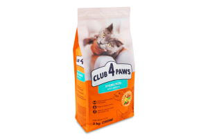 Корм д/дорослих стерилізованих котів Premium з лососем сухий 2кг Club 4 Paws
