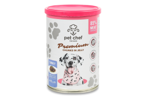 Корм д/дорослих собак Premium шматочки з індичкою в желе 415г ж/б Pet Chef