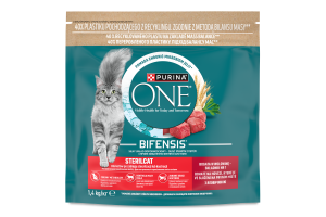 Корм сухой полнорационный для взрослых стерилизованных котов с говядиной Sterilcat Purina One д/п 1.4кг