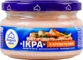 Продукт с икрой океанической рыбы и креветками пастеризованный Икра Водний світ с/б 160г