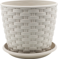 Горщик д/квітів Ротанг біла троянда з підставкою 12*11см арт114055 Алеана