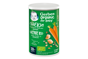Снеки пшенично-овсяные для детей от 10мес с морковью Organic Gerber ж/б 35г