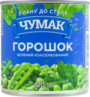 Горошок зелений консервований стерилізований Чумак в/с з/б 420г