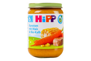 Пюре для детей от 6мес органическое Морковь с кукурузой и органической телятиной Hipp с/б 190г