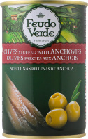 Оливки зеленые с анчоусом консервированные пастеризованные Feudo Verde ж/б 300г