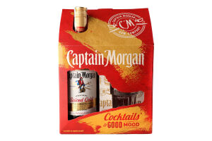 Набор Напиток алкогольный 1л 35% на основе карибского рома Spiced gold + 1 стакан 340мл Captain Morgan к/у 2шт