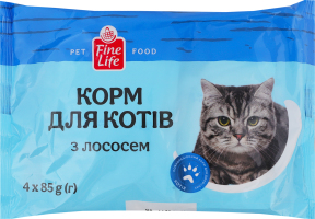 Корм консервированный полнорационный для взрослых котов с лососем Fine Life м/у 4х85г