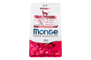 Корм сухой сбалансированный для стерилизованных котов с говядиной Monoprotein Natural superpremium Monge м/у 1.5кг